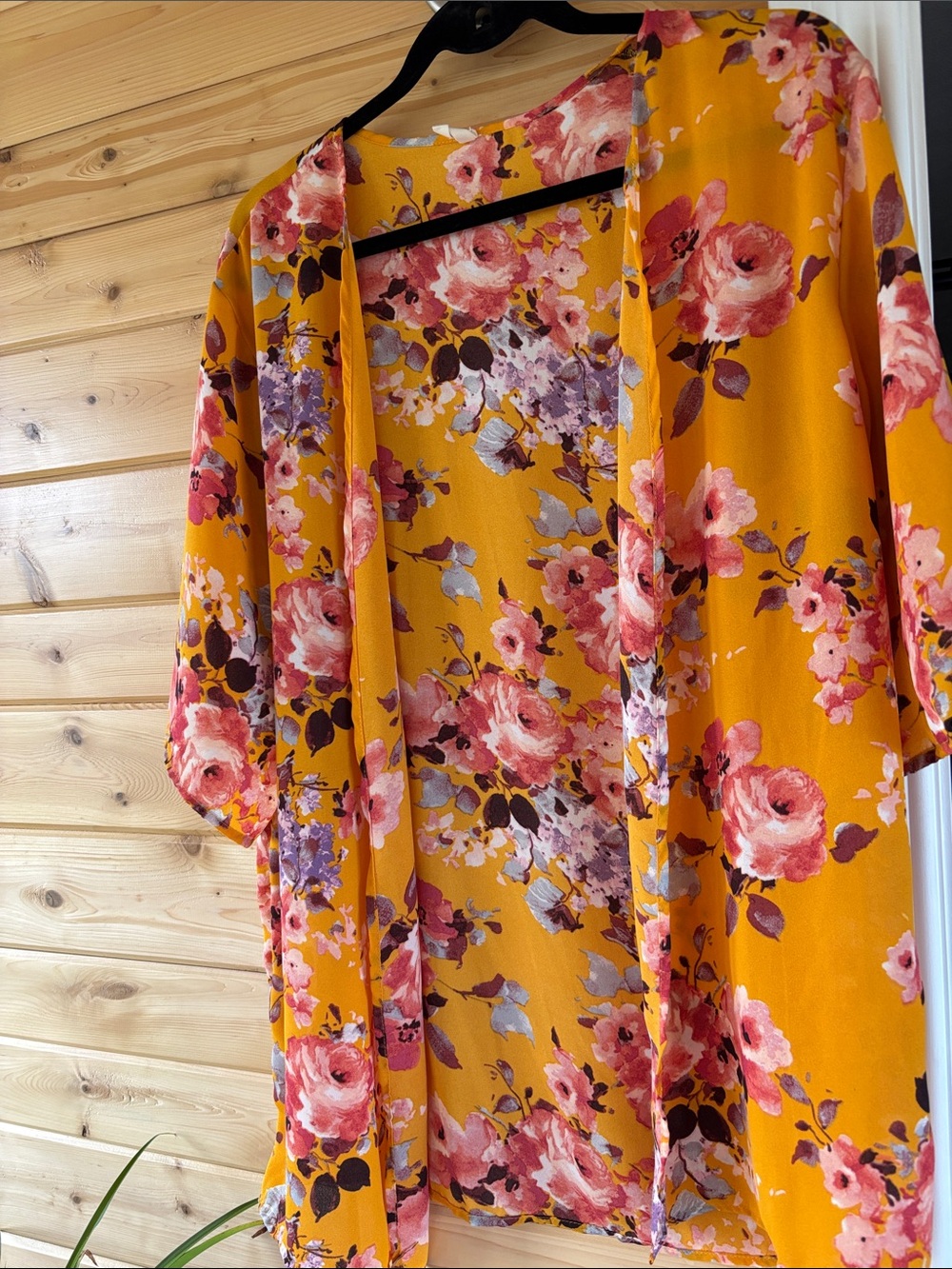 Pinkblush Mustard Floral Open-Front Kimono